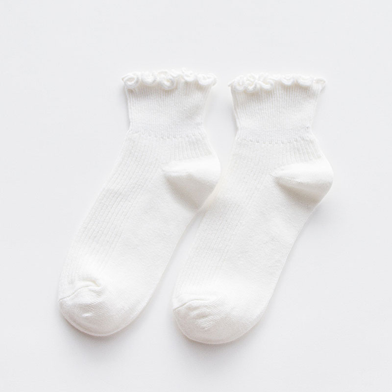 Japanese Models Fall And Winter Solid Color Candy Sweet Lady Wood Ear Cotton Socks Female Socks Shallow Mouth